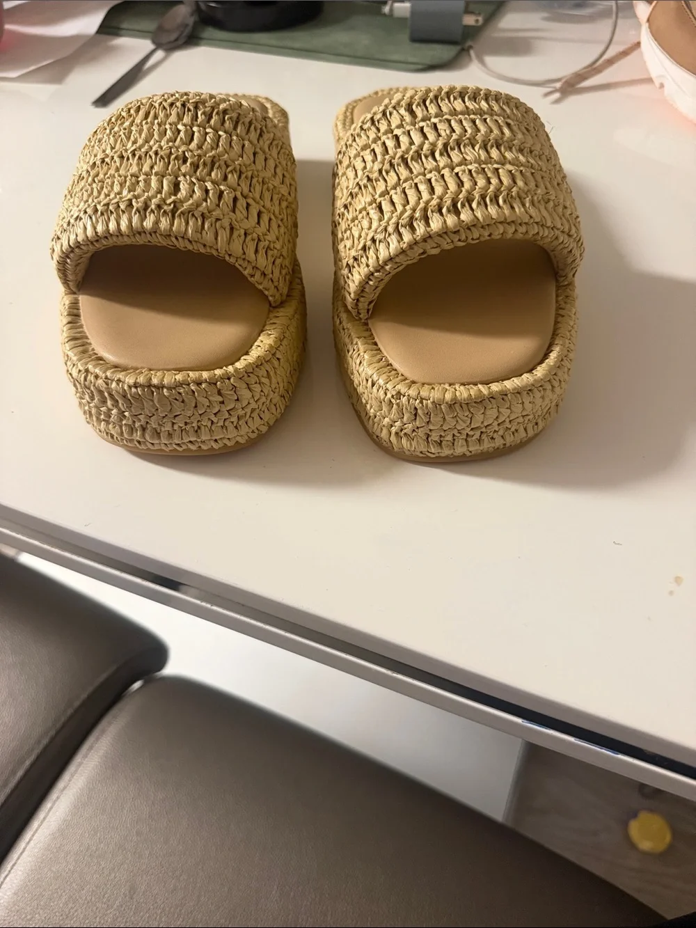 Woven Slide Sandals in Natural Straw by COVER